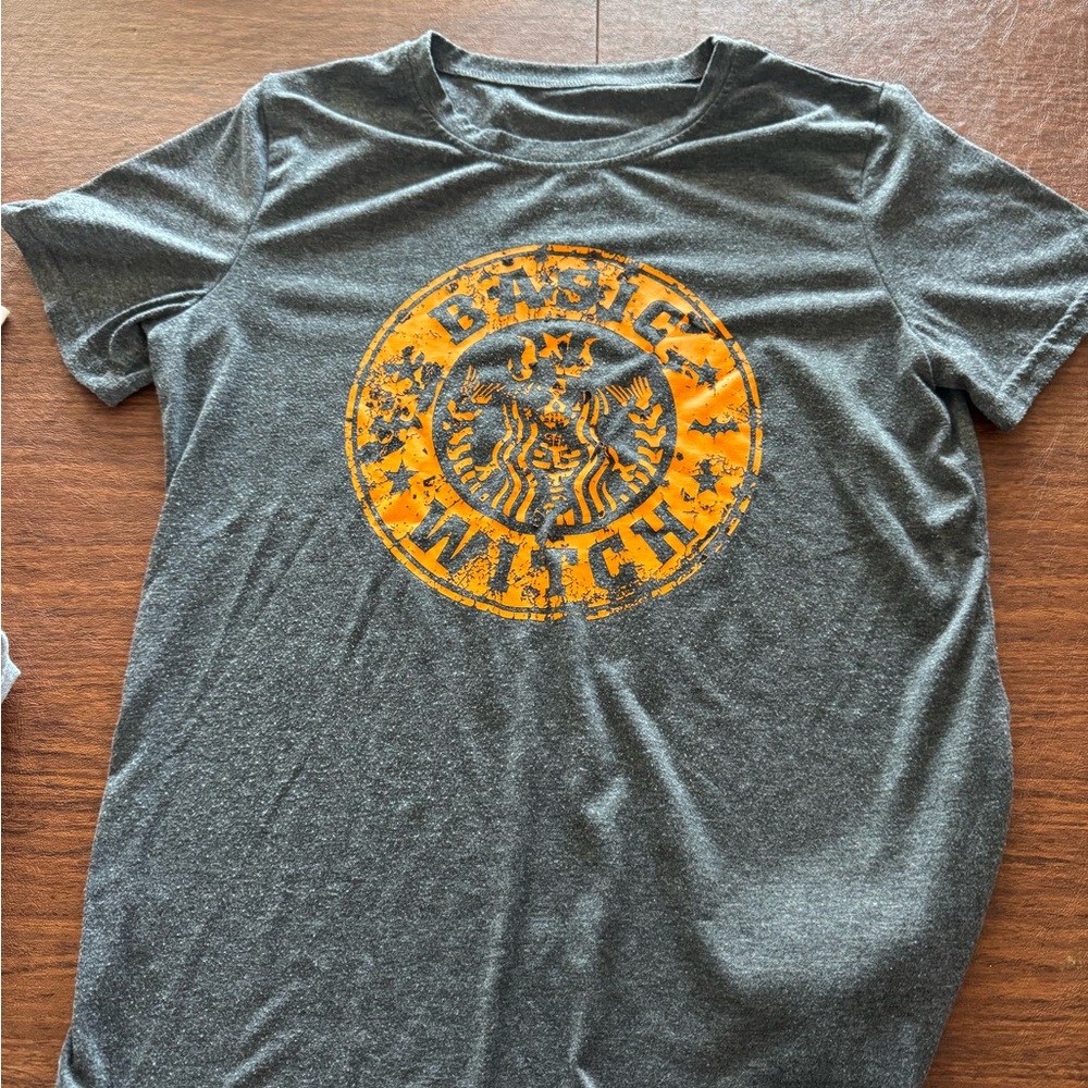 Gray T-Shirt with Orange Print
